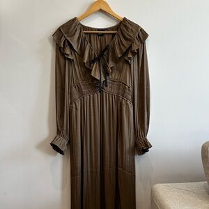 GAP Brown Long Sleeve Ruffle Dress